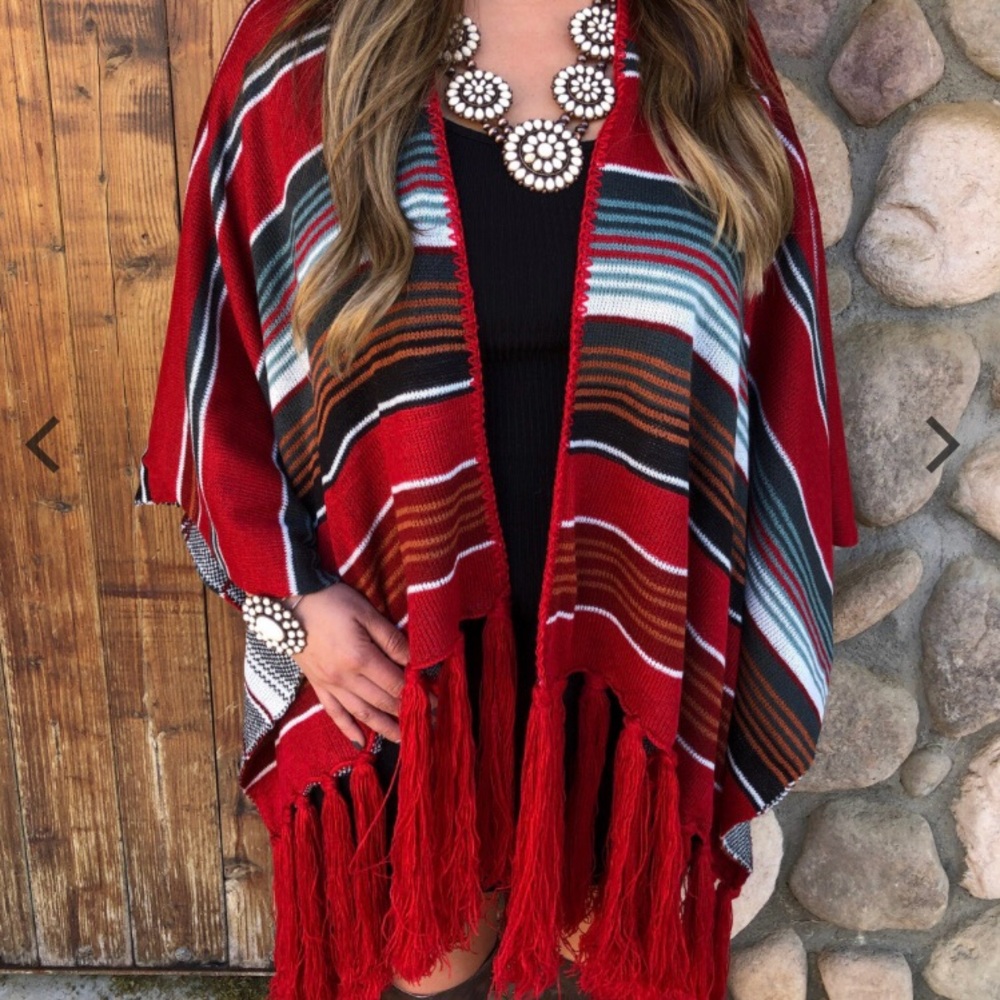 Three bird nest knit light weave w tassels Western Matador Poncho for spring - Picture 5 of 7
